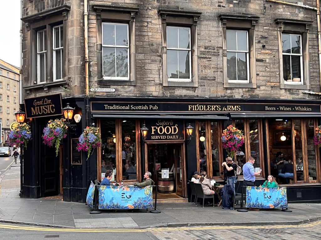 Photo of the exterior of Fiddler's Arms in downtown Edinburgh Scotland