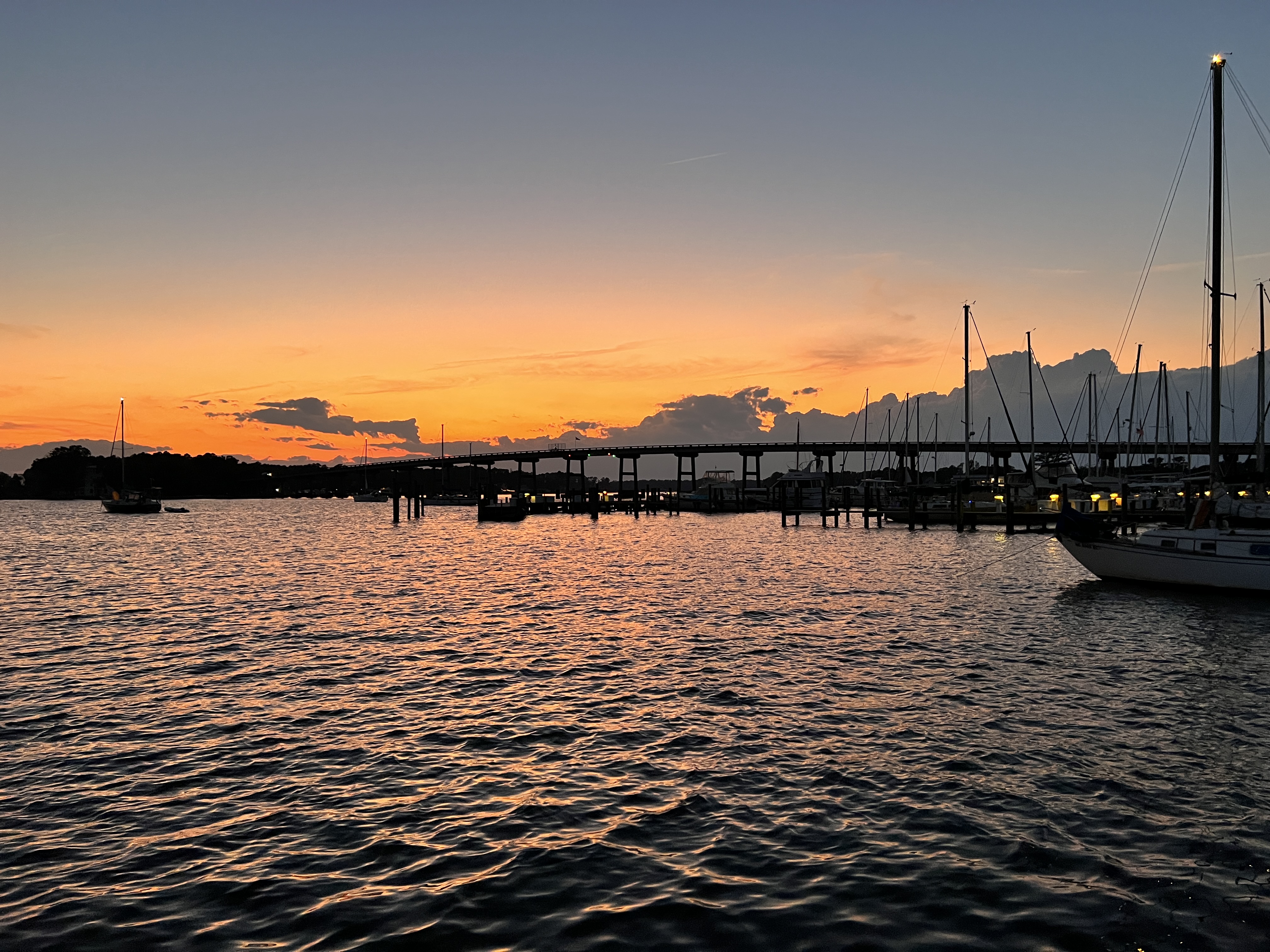 A photo of sunset at an intercoastal marina