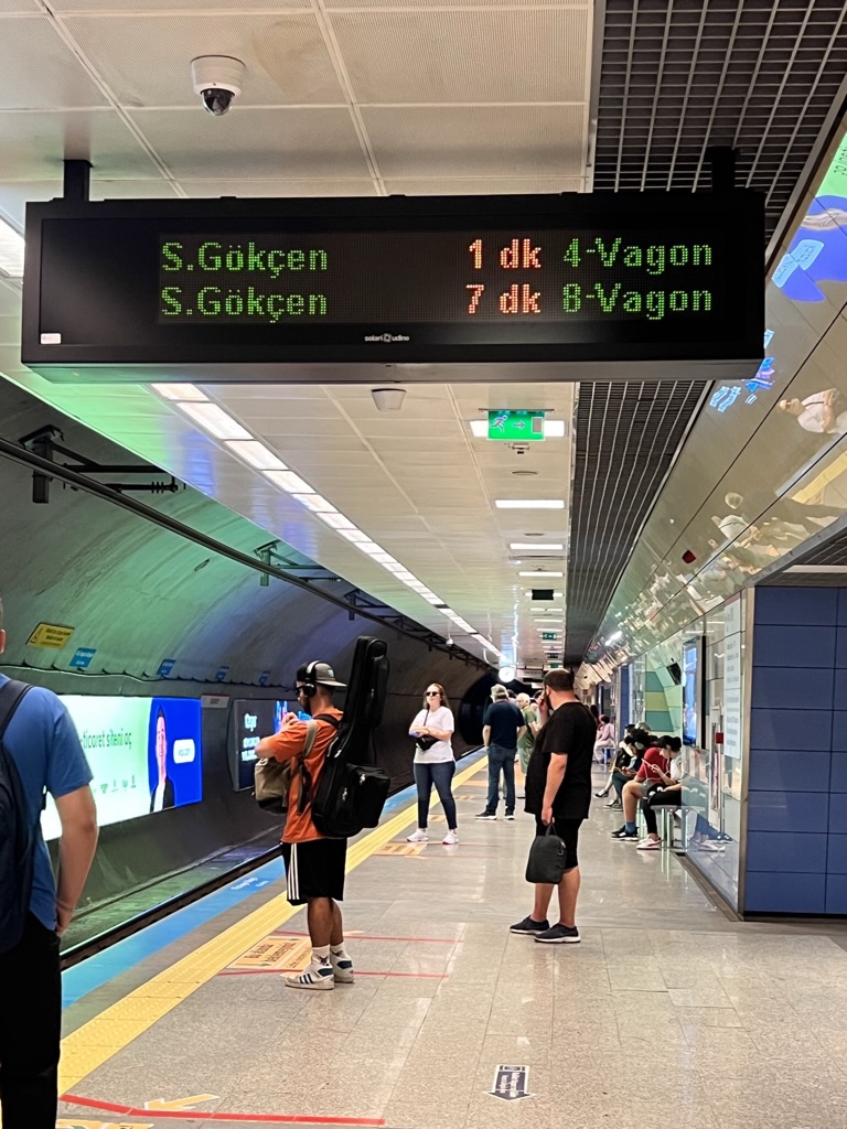 Photo of subway train times and platform in Kadikoy, Istanbul, Turkey